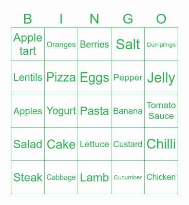 FOOD BINGO Card