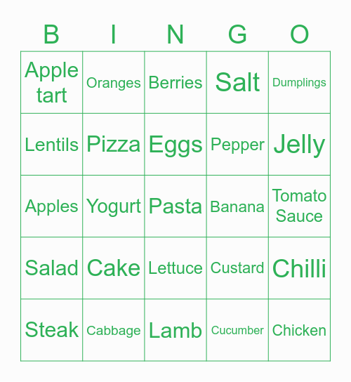 FOOD BINGO Card