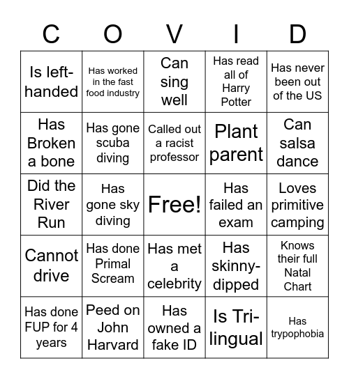 COVID Bingo Card