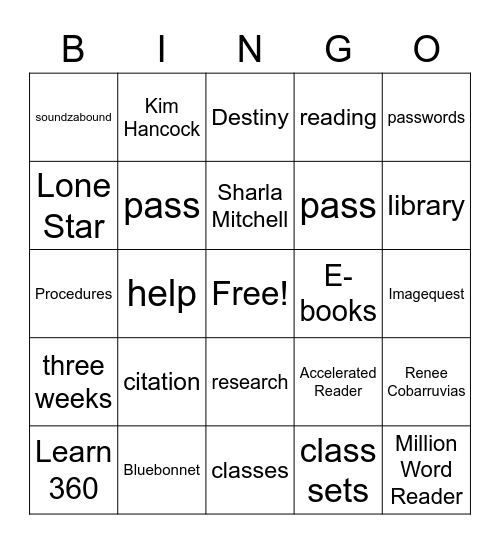 Library Procedure Bingo Card