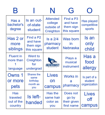 PHARMACY ICEBREAKER Bingo Card