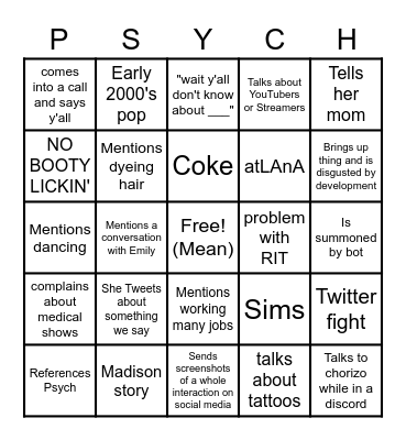 Madison Bingo Card