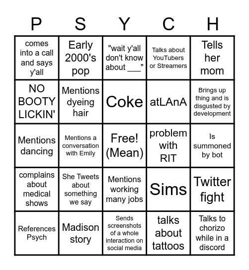 Madison Bingo Card