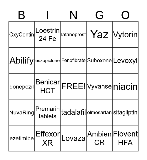 21 drugs Bingo Card