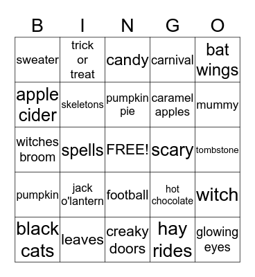 Fall Bingo Card