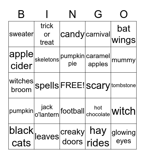 Fall Bingo Card