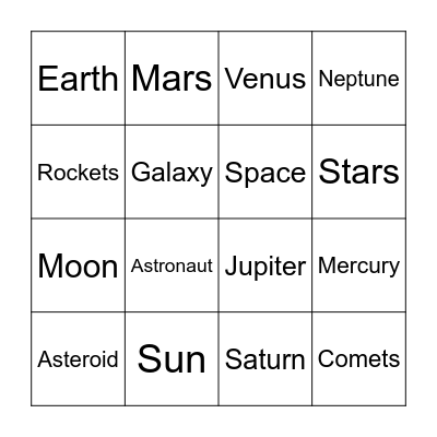 Space Solar System Bingo Card