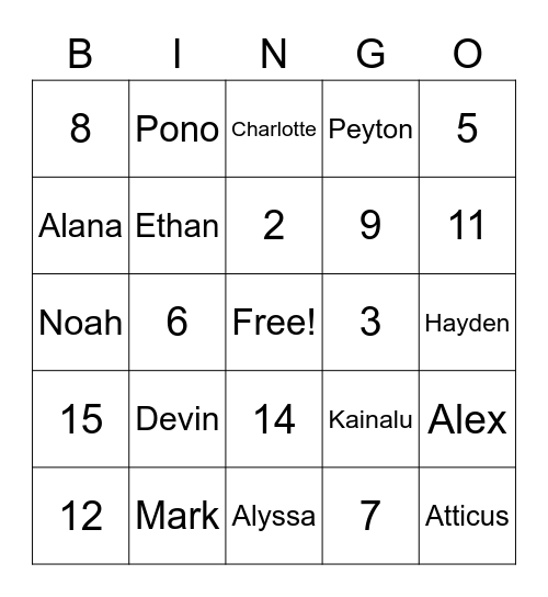 PURPLE & GOLD Groups 20-21 Bingo Card