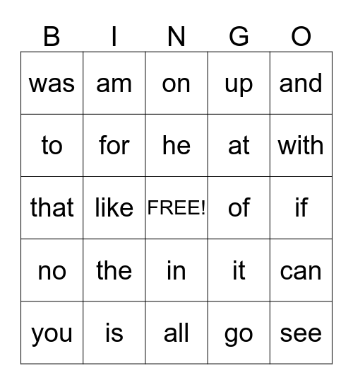 Popcorn Words Bingo Card