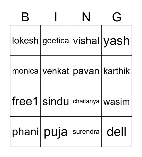 Dell Team Event- Round 1 Bingo Card