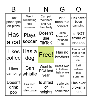 Find a friend who... Bingo Card