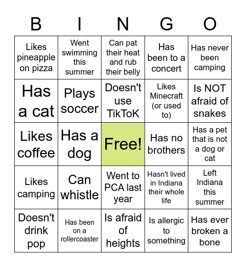 Find a friend who... Bingo Card