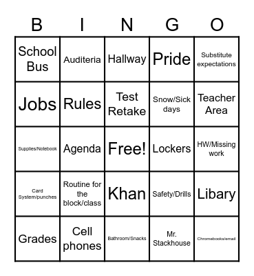 Orientation BINGO Card