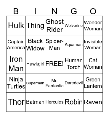 Superhero & Villains Bingo Card