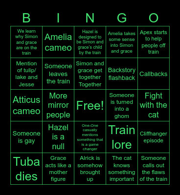 Infinity train book 3 Bingo Card