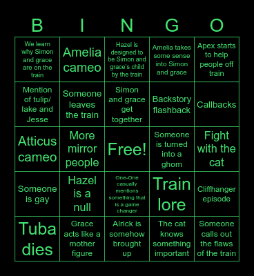 Infinity train book 3 Bingo Card