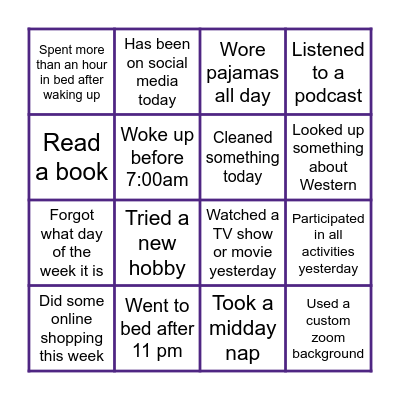 Western Self-Quarantine Bingo Card