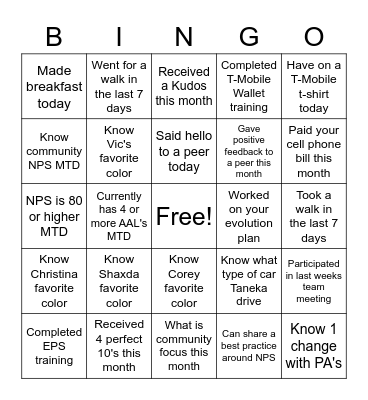 ENCORE Bingo Card