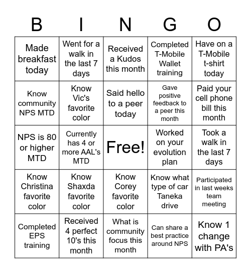 ENCORE Bingo Card