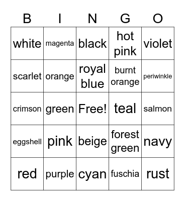 Colors Bingo Card