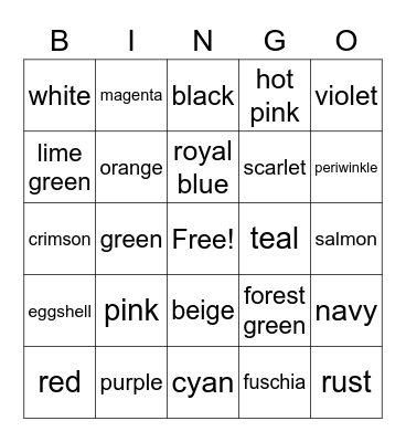 Colors Bingo Card