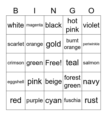 Colors Bingo Card