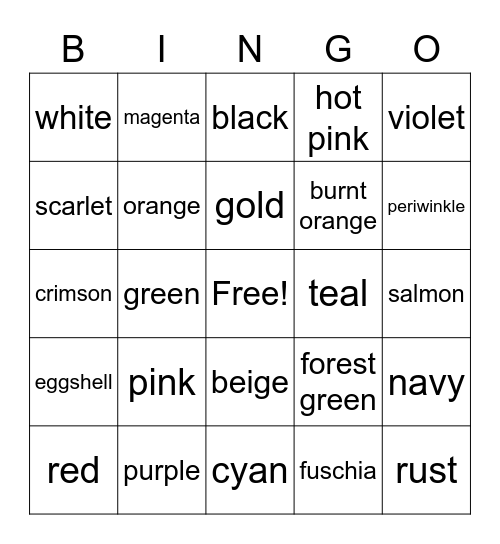 Colors Bingo Card