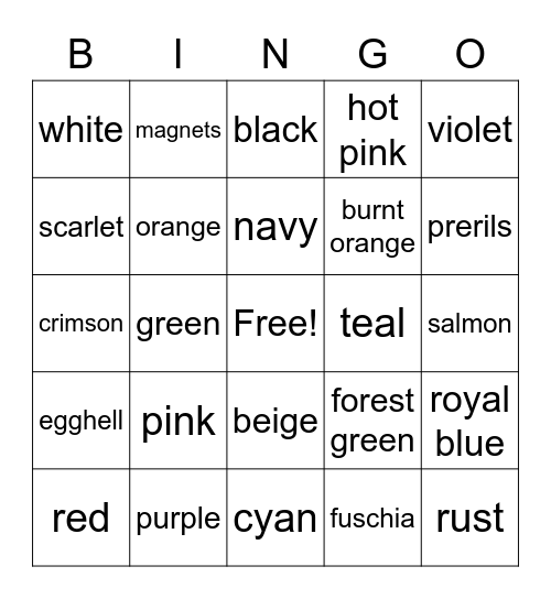 Colors Bingo Card