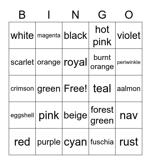 Colors Bingo Card