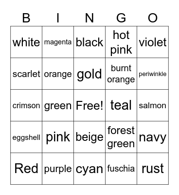 Colors Bingo Card