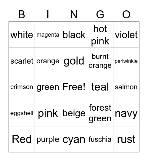 Colors Bingo Card