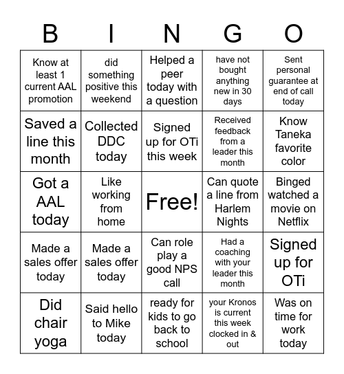 ENCORE Bingo Card