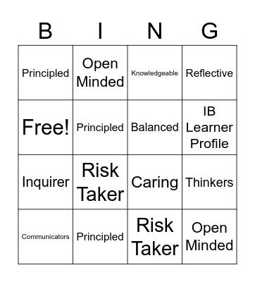 IB Learner Profile Bingo Card