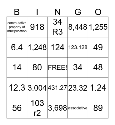 Math Bingo Card