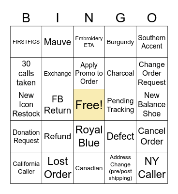 CX Calls Bingo Card