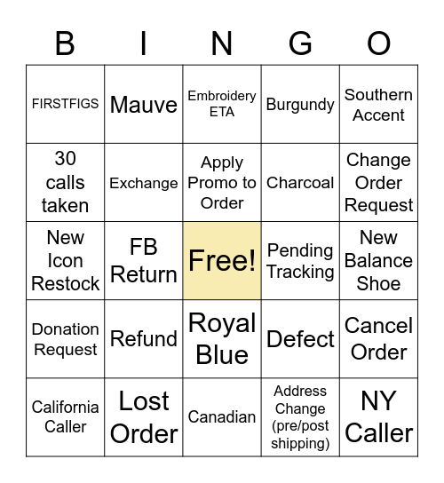 CX Calls Bingo Card