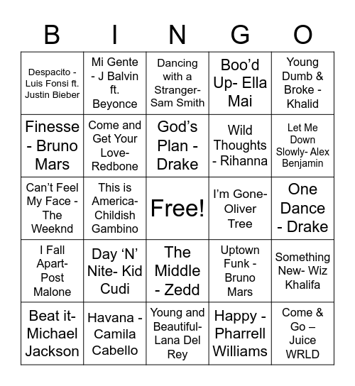 Music Bingo Card