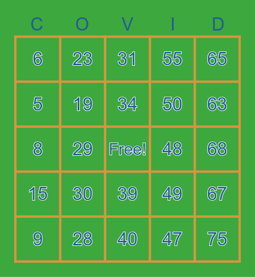 OneDigital COVID Game Bingo Card