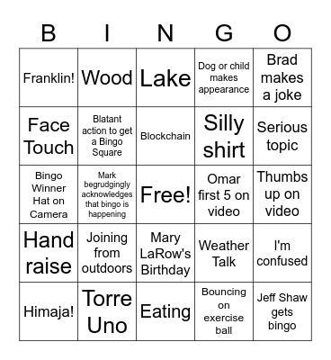 Verato Town Hall Bingo: Sn2 Ep1 Bingo Card