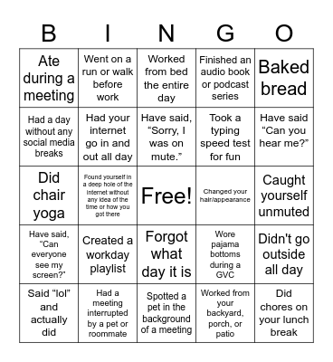 Bingo: Remote Working Edition Bingo Card