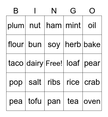 Food Fingerspelling Bingo Card