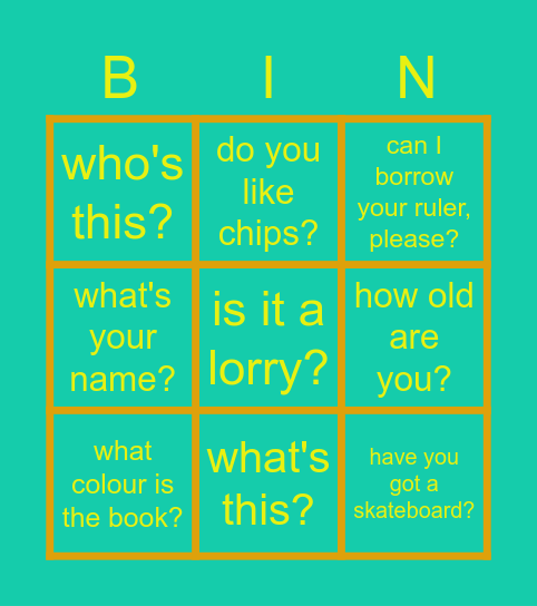 questions Bingo Card