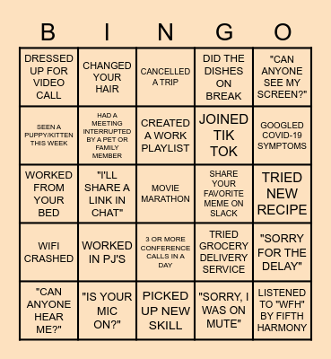 THINGS YOU DO IN QUARANTINE Bingo Card