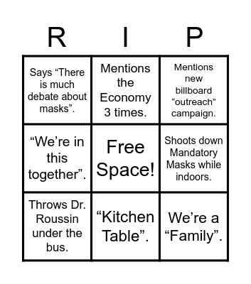 #RestartMBPandemic Bingo Card