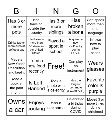 FAS 360 Orientation Bingo Card