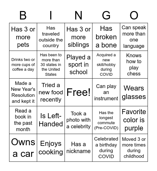 FAS 360 Orientation Bingo Card