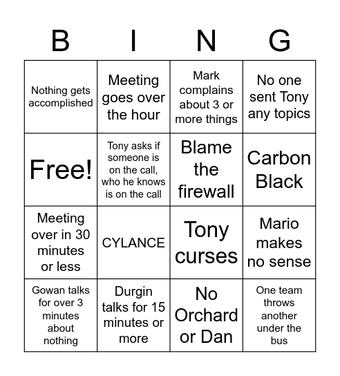 IT Meeting Bingo Card