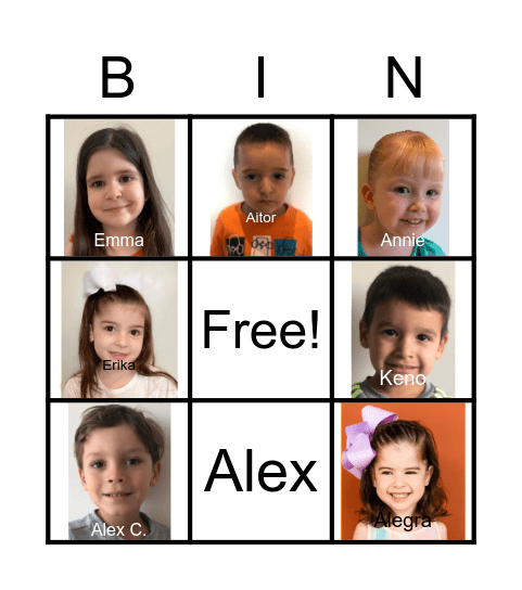 Nursery E Bingo Card