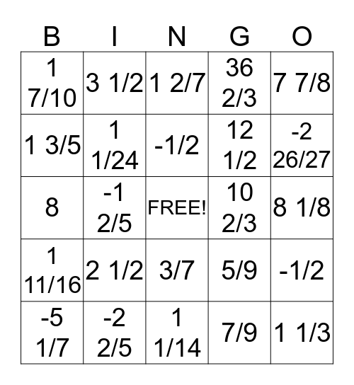 Fraction Division & Multiplication Bingo Card