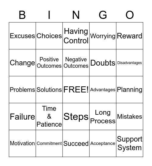 Problem Solving Bingo Card